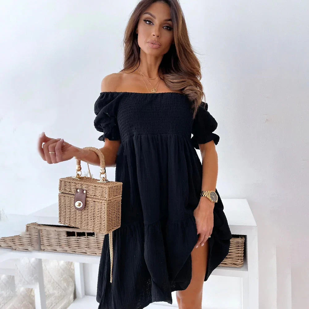 Normita – Charming Off-shoulder Puff Sleeves Dress