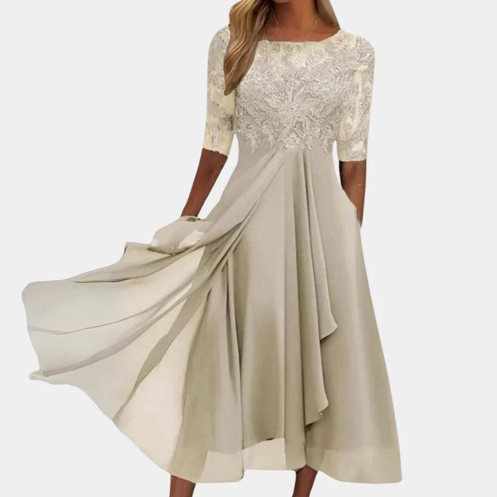 Naida – Elegant Midi Dress Made of Lace and Chiffon