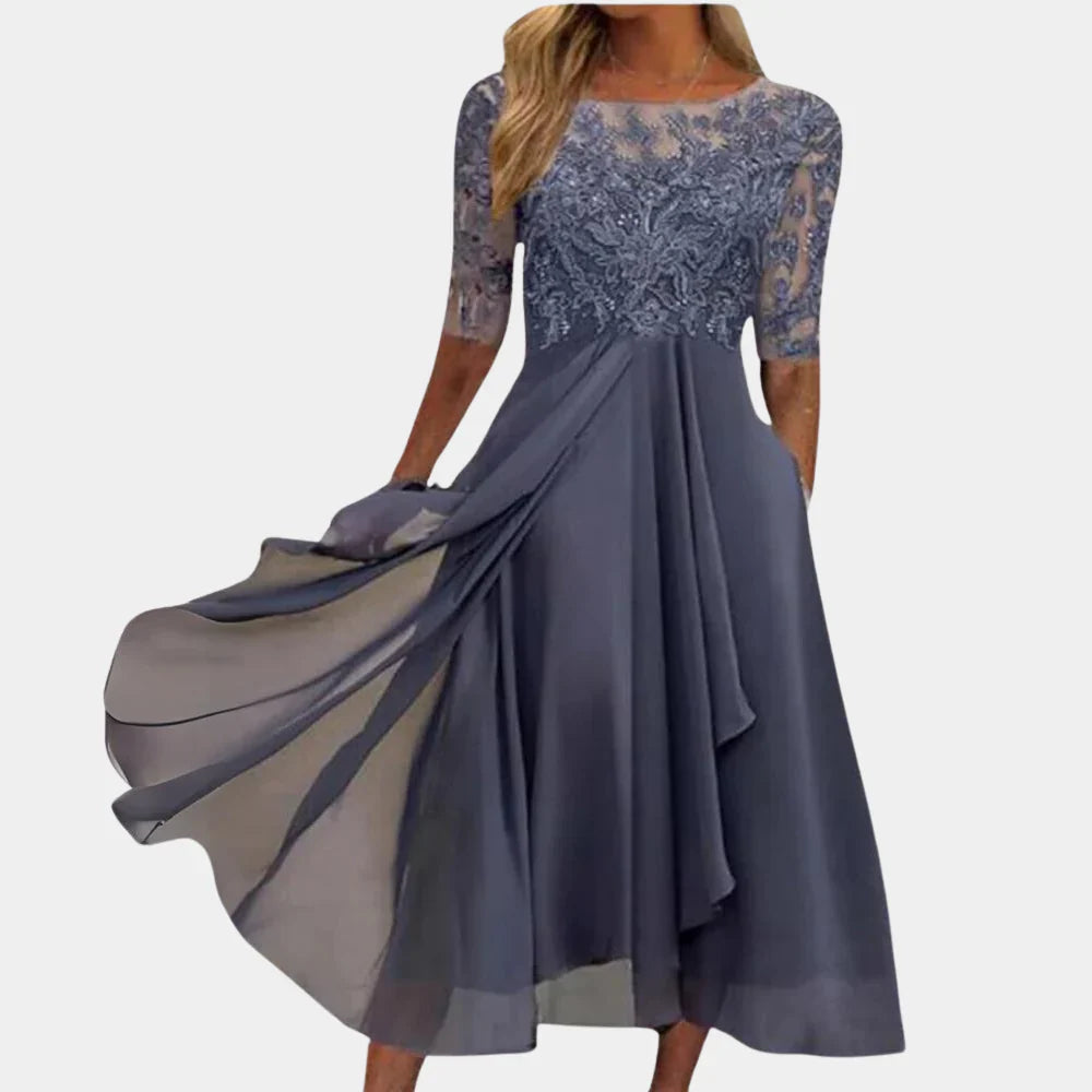 Naida – Elegant Midi Dress Made of Lace and Chiffon