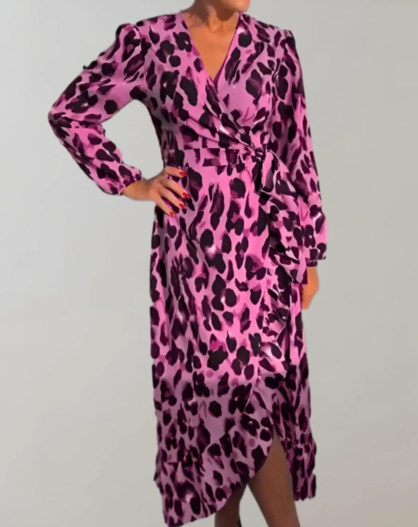 Yzaria – Stylish V-neck Leopard Print Dress