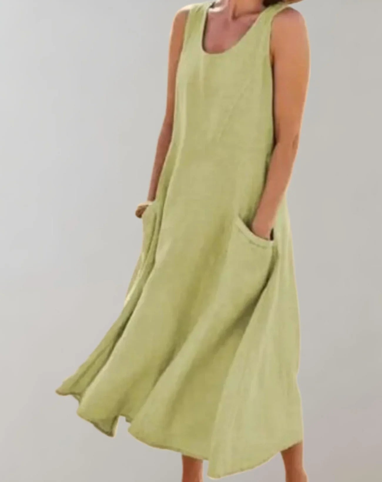 Jolie - Sleeveless Cotton Linen Midi Dress
