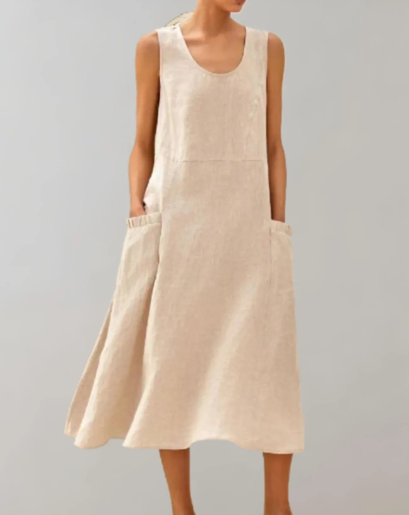 Jolie - Sleeveless Cotton Linen Midi Dress