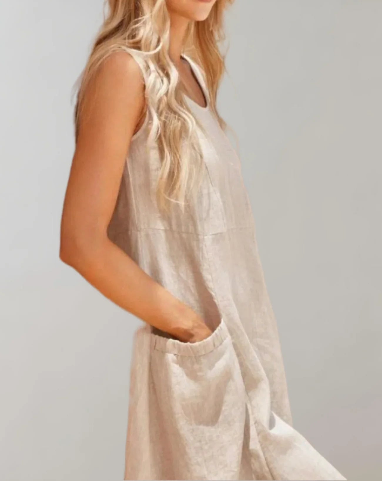 Jolie - Sleeveless Cotton Linen Midi Dress