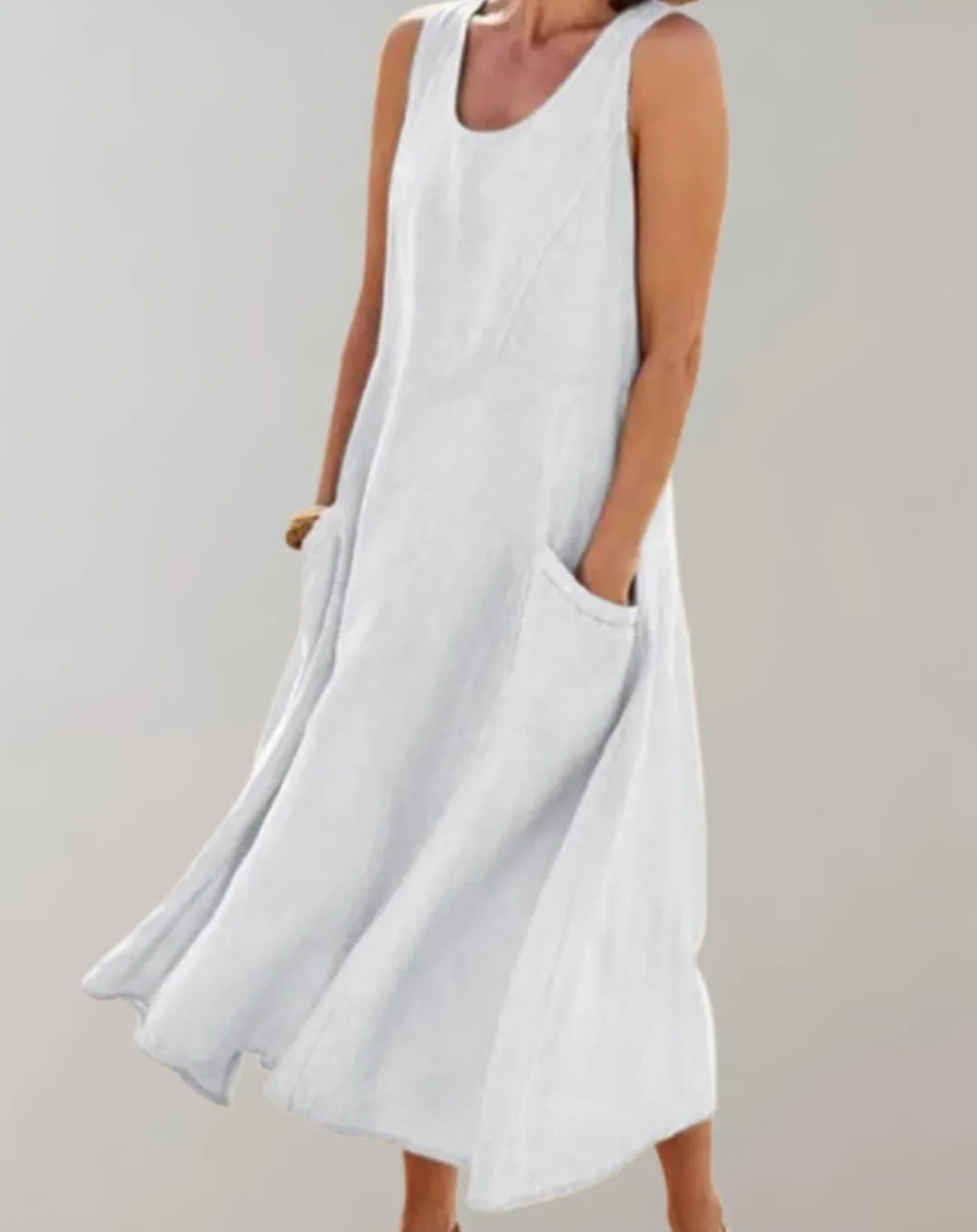 Jolie - Sleeveless Cotton Linen Midi Dress