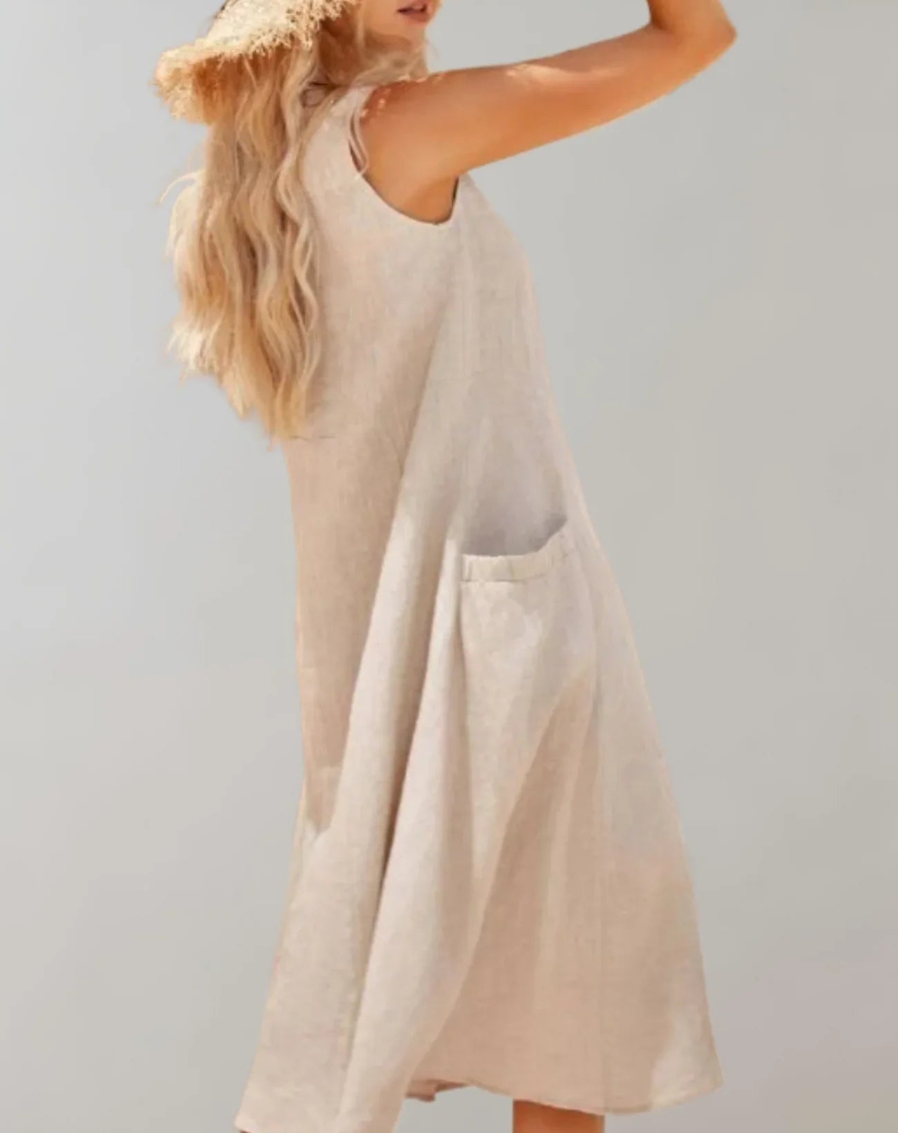 Jolie - Sleeveless Cotton Linen Midi Dress