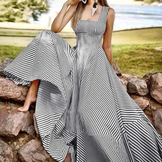Brunhilde – Striped Square Neck Sleeveless Maxi Dress