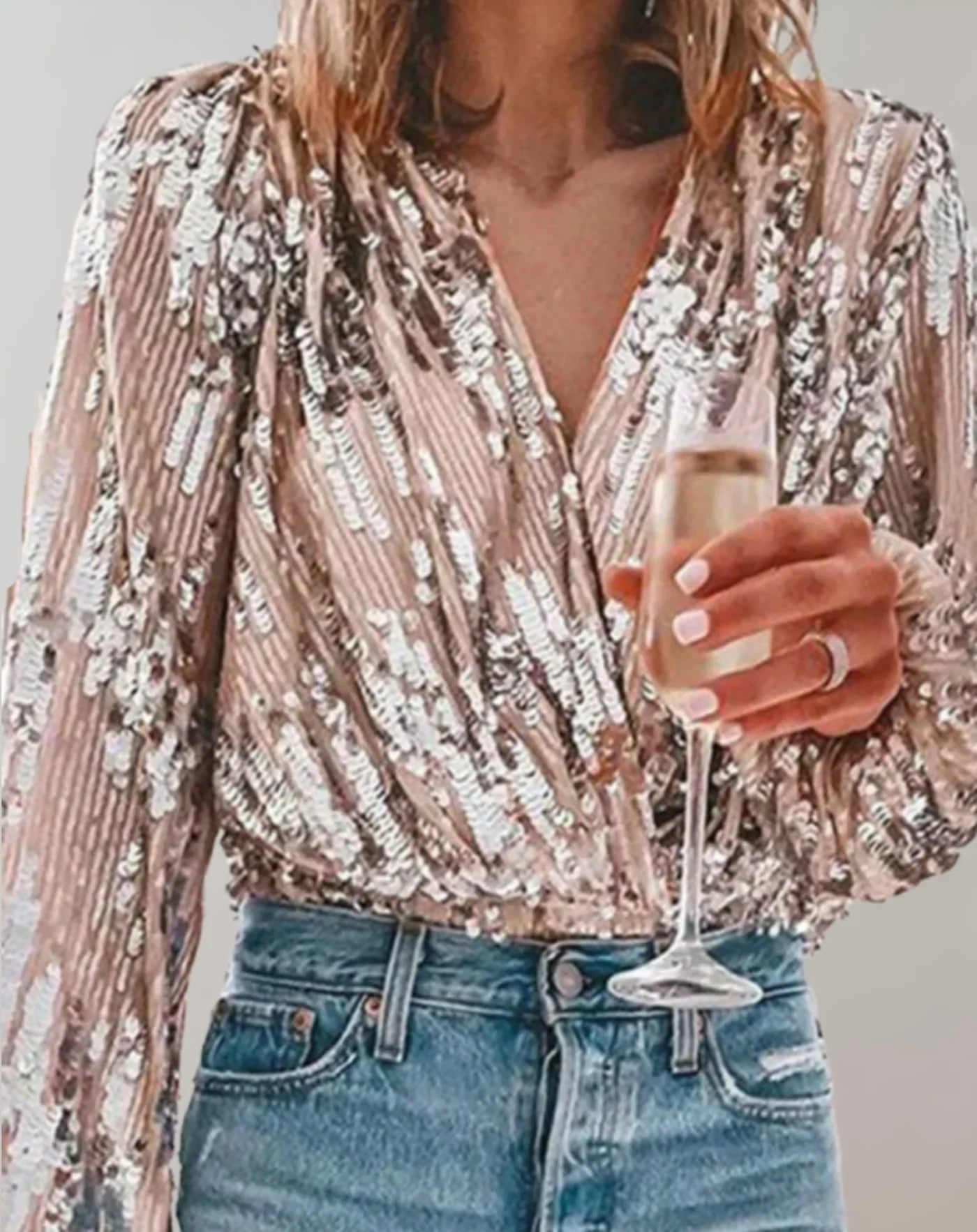 Rhosmira – Shiny Sequins Long-sleeved Blouse