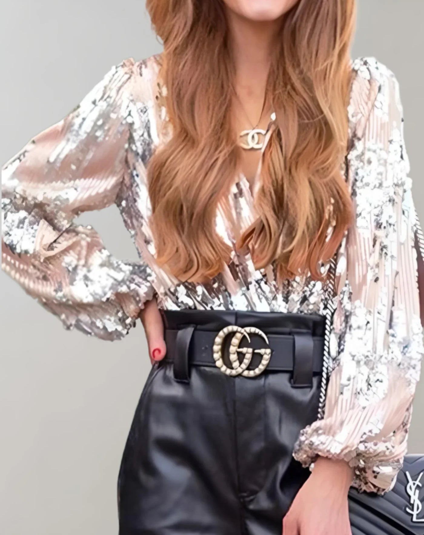 Rhosmira – Shiny Sequins Long-sleeved Blouse