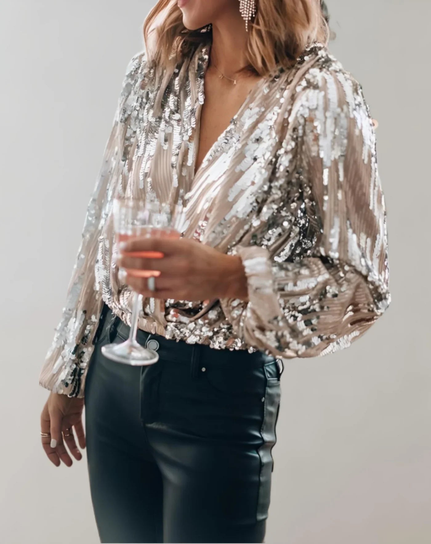 Rhosmira – Shiny Sequins Long-sleeved Blouse