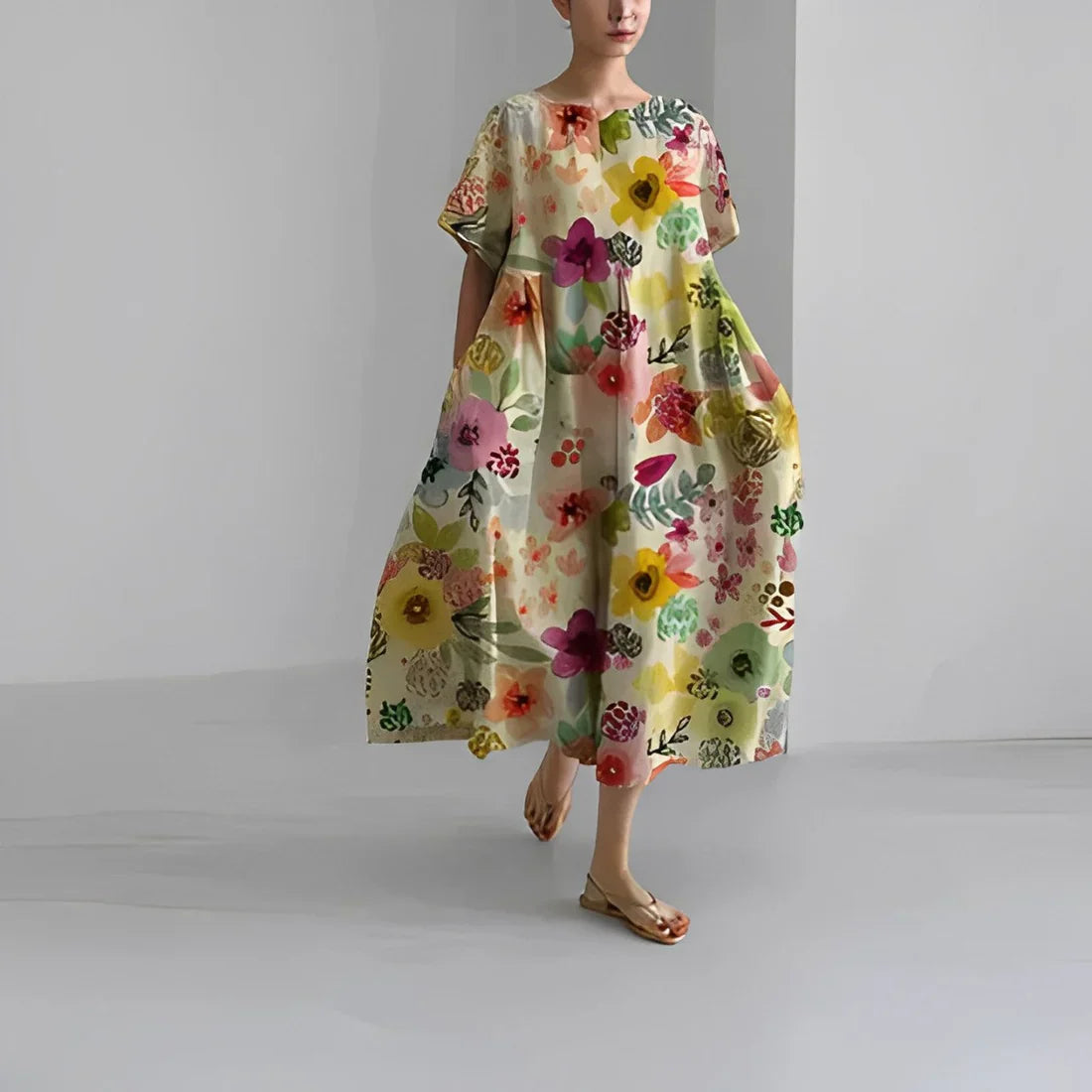 Akio – Oversized Floral Cotton Maxi Dress