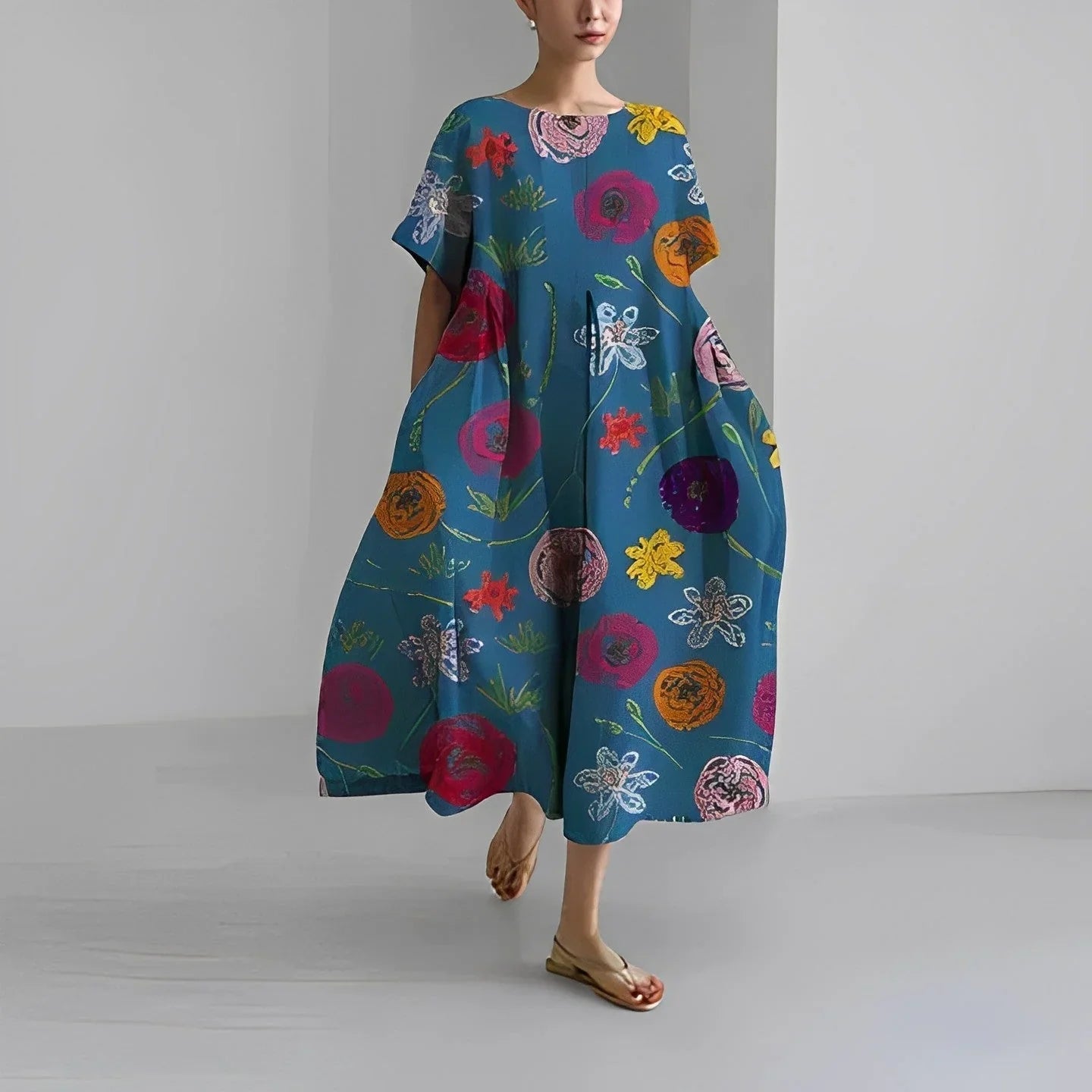 Akio – Oversized Floral Cotton Maxi Dress