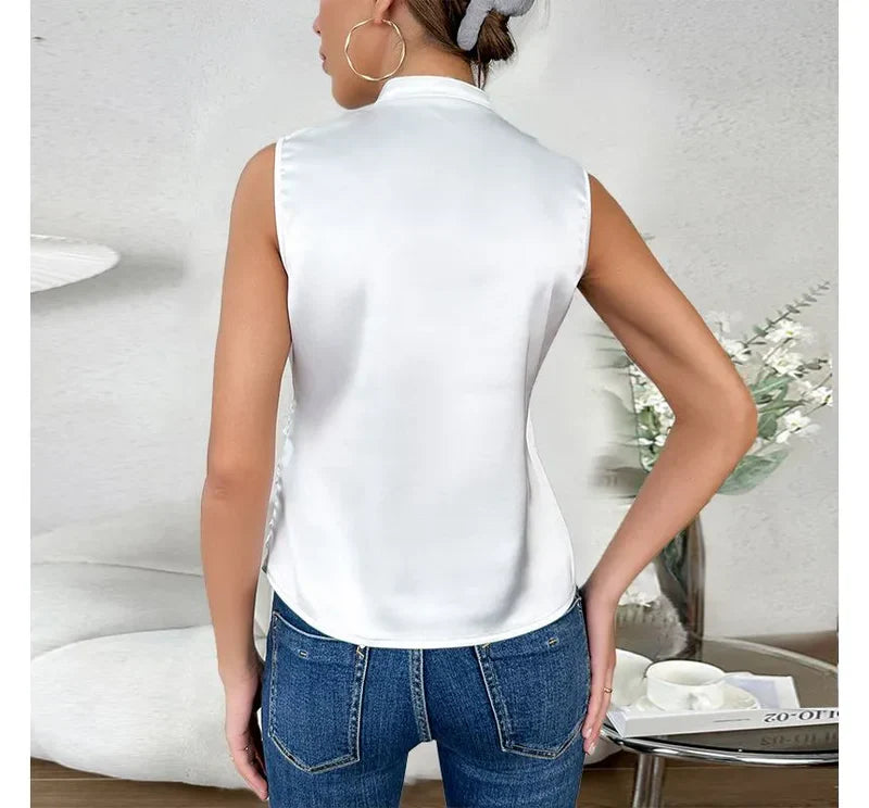 Sorilda – Elegant Satin Wrap Blouse with V-neck