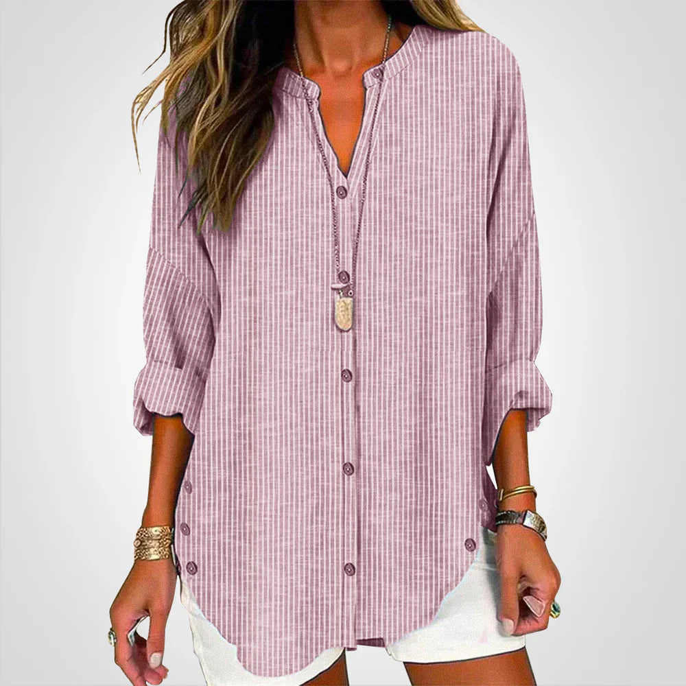 Emberaine – High-quality Striped Linen-blend Tunic Shirt
