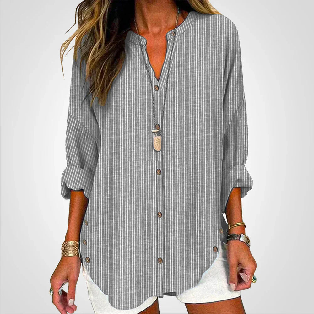 Emberaine – High-quality Striped Linen-blend Tunic Shirt