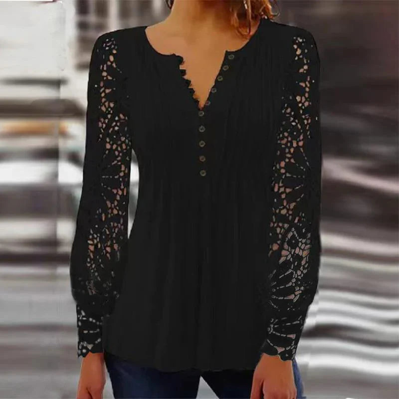 Nymira – Elegant Lace V-neck Blouse
