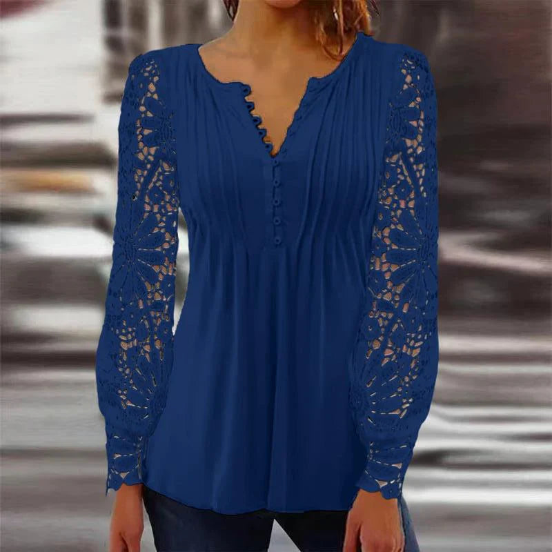 Nymira – Elegant Lace V-neck Blouse