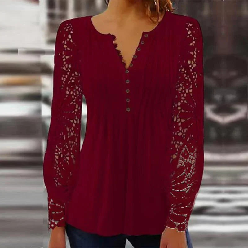 Nymira – Elegant Lace V-neck Blouse