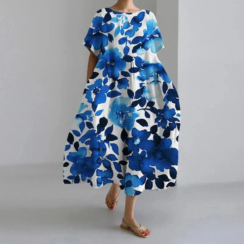 Akio – Oversized Floral Cotton Maxi Dress