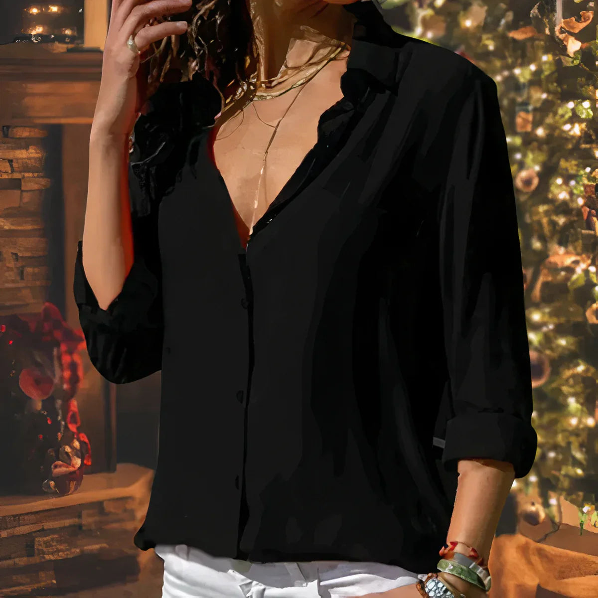 Brienna – Classic V-neck Button-front Blouse