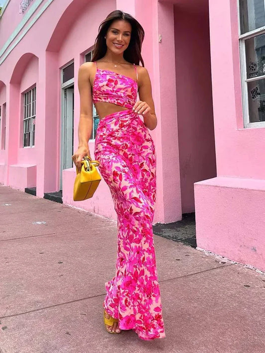 Maelina – Women’s Tropical Cutout Maxi Dress