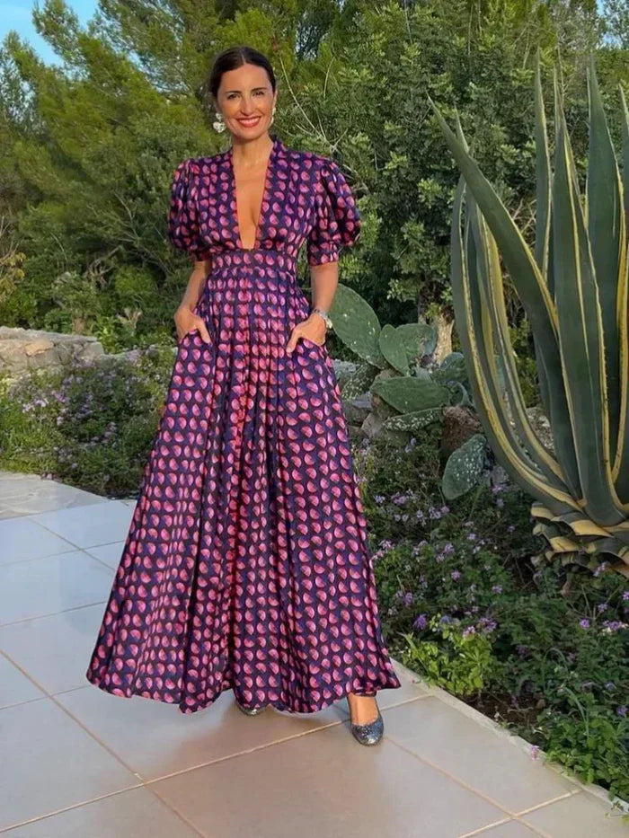 Vilora – Elegant Puff Sleeves Maxi Dress