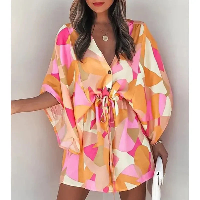 Nylaith – Stylish V-neck Batwing Sleeve Dress