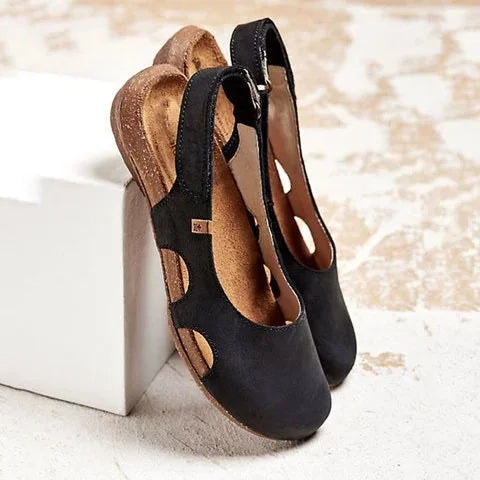Ravena – Flat Leather Sandals with Slingback