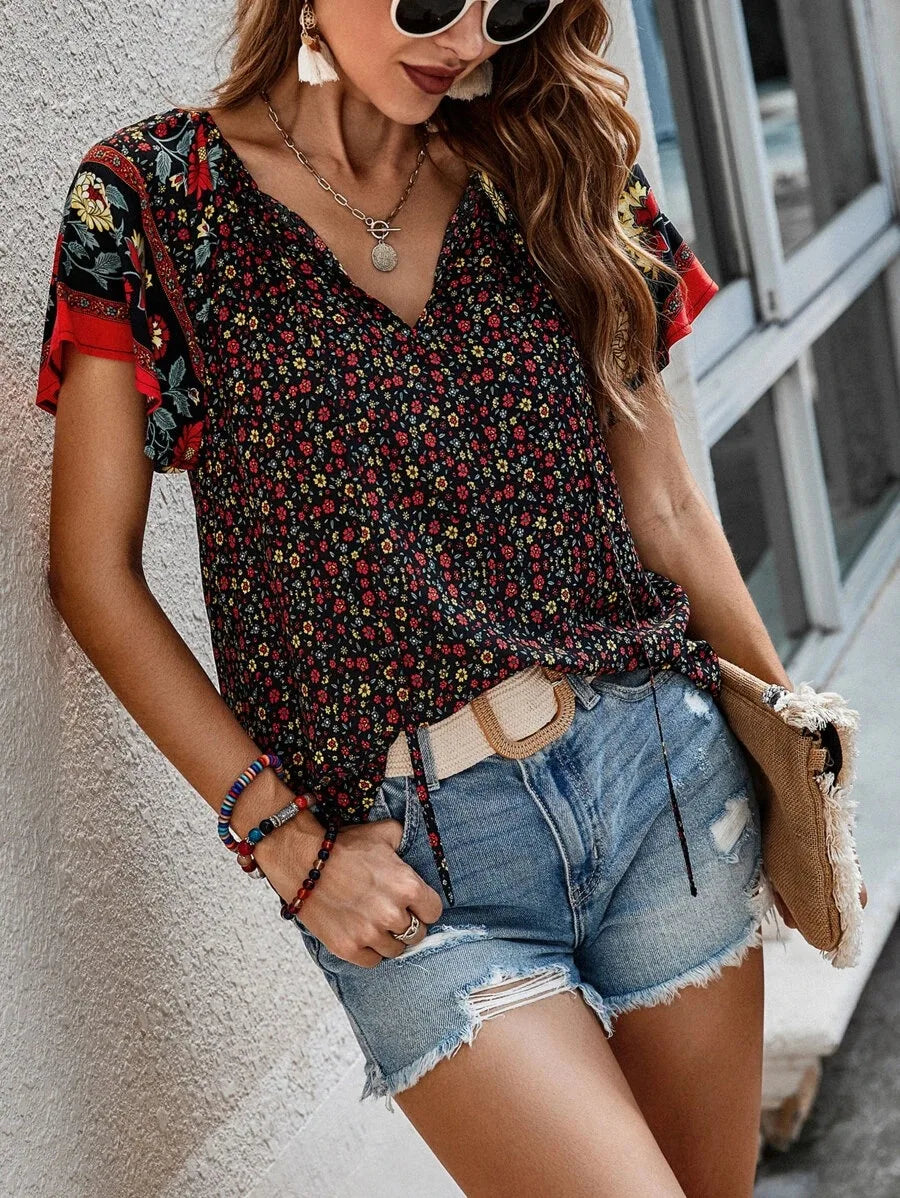 Margaux – Boho Print V-neck Blouse