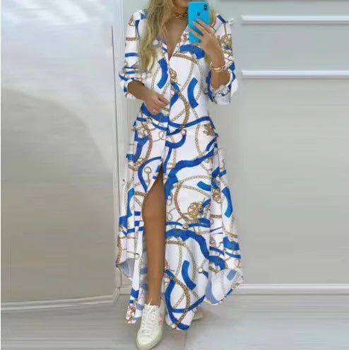 Franzine – Long-sleeved Button-front Maxi Dress