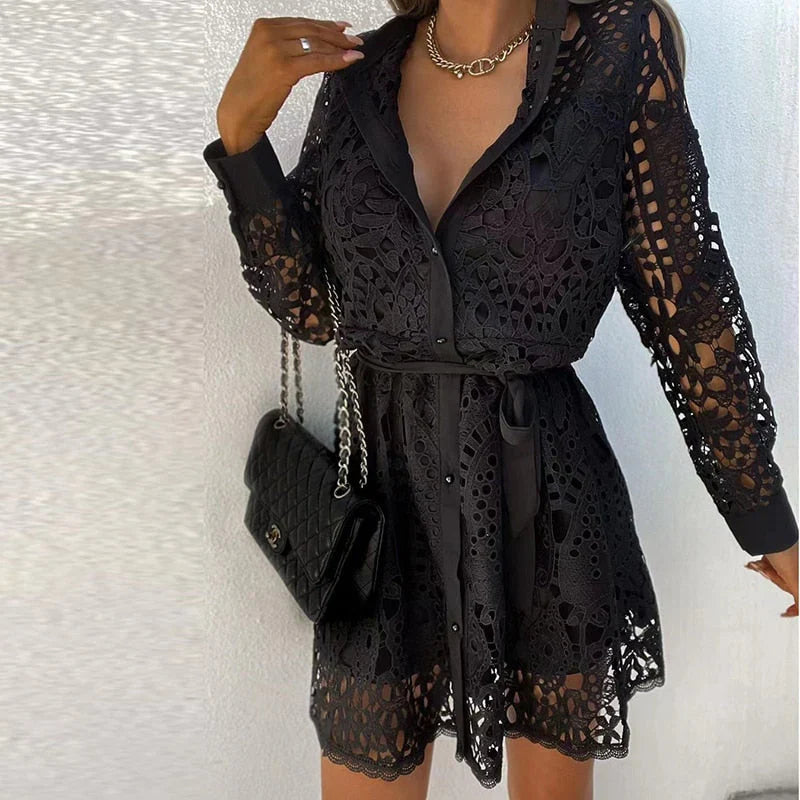 Trixie – Elegant Shirt Dress with Lace Belt