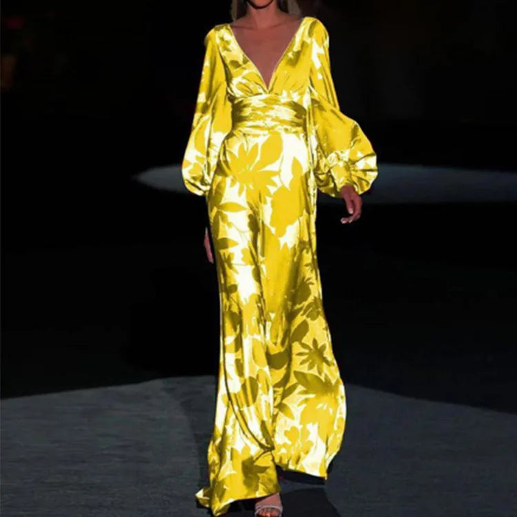 Mattea – Tropical Print Satin Maxi Dress