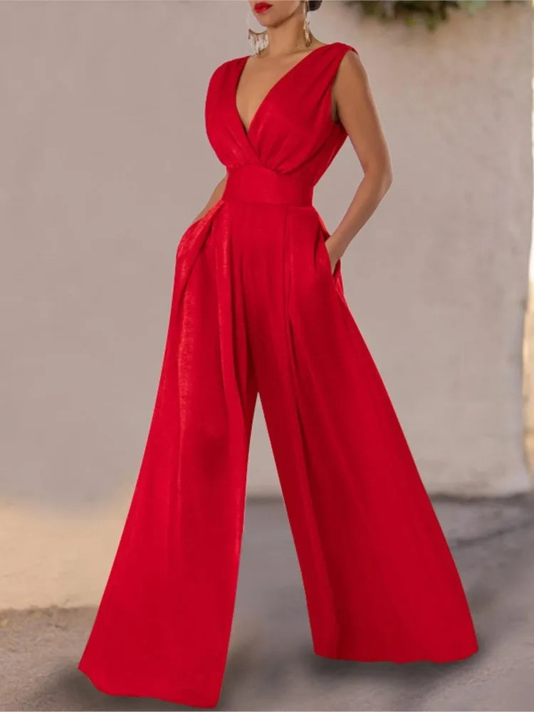 Amelith – Elegant V-neck Jumpsuit