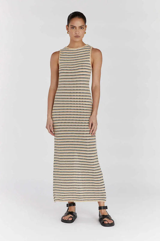 Leniva – Geometric Stripes Sleeveless Knitted Maxi Dress