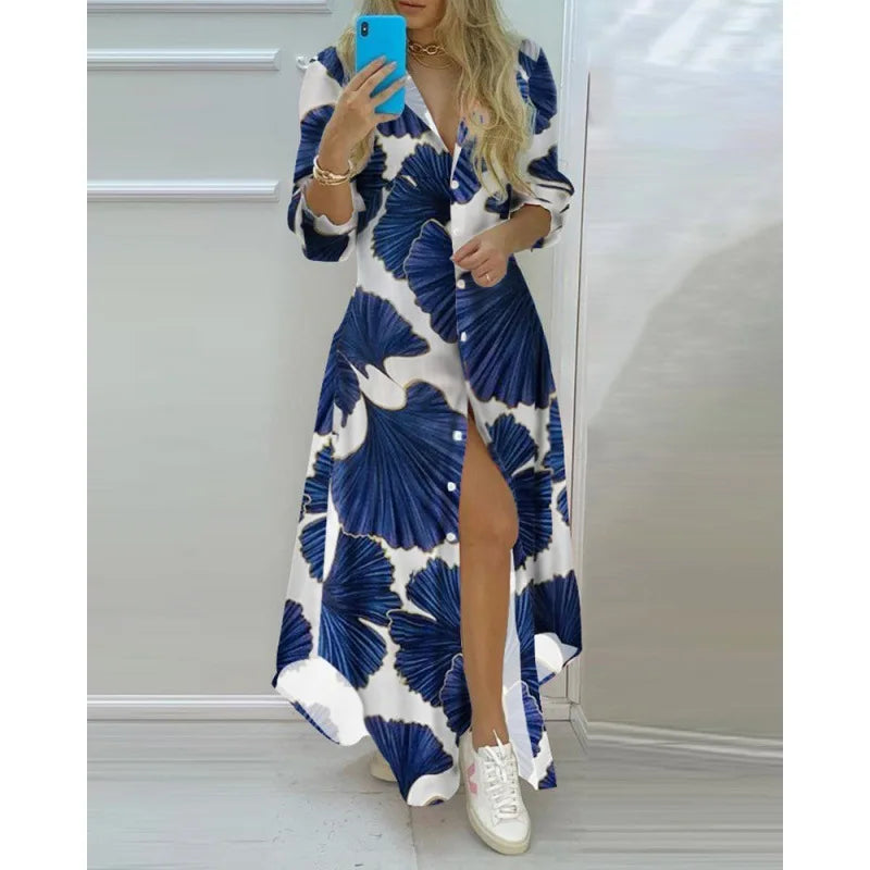 Franzine – Long-sleeved Button-front Maxi Dress