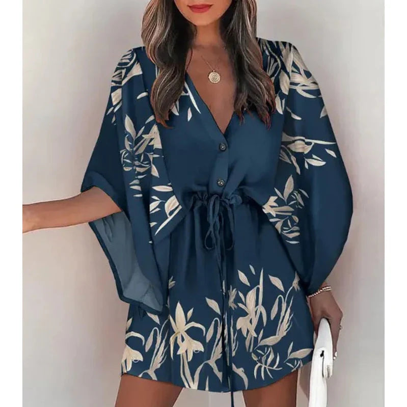 Nylaith – Stylish V-neck Batwing Sleeve Dress