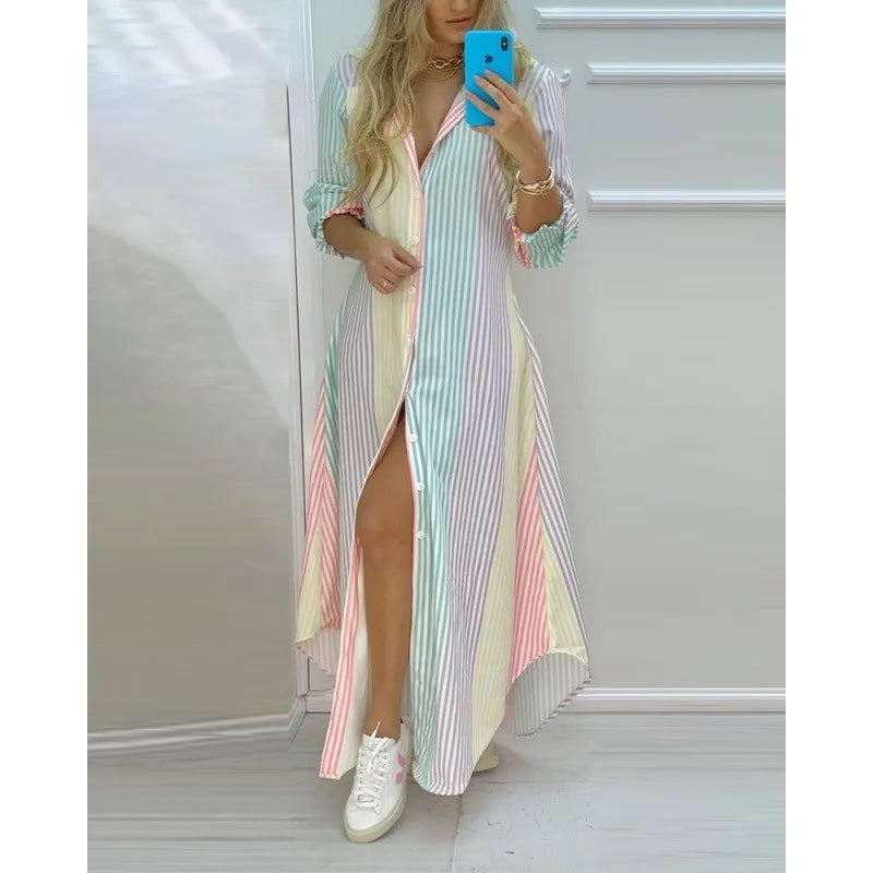 Franzine – Long-sleeved Button-front Maxi Dress