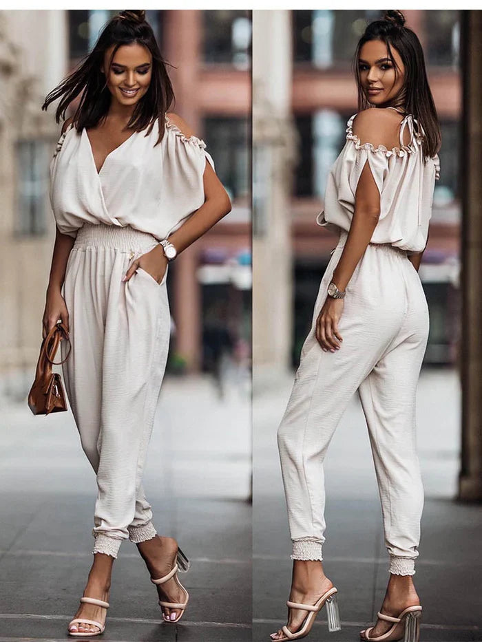 Vienna - Jumpsuit Off-shoulder Smocked Cuffs Jumpsuit
