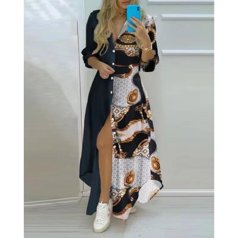 Franzine – Long-sleeved Button-front Maxi Dress