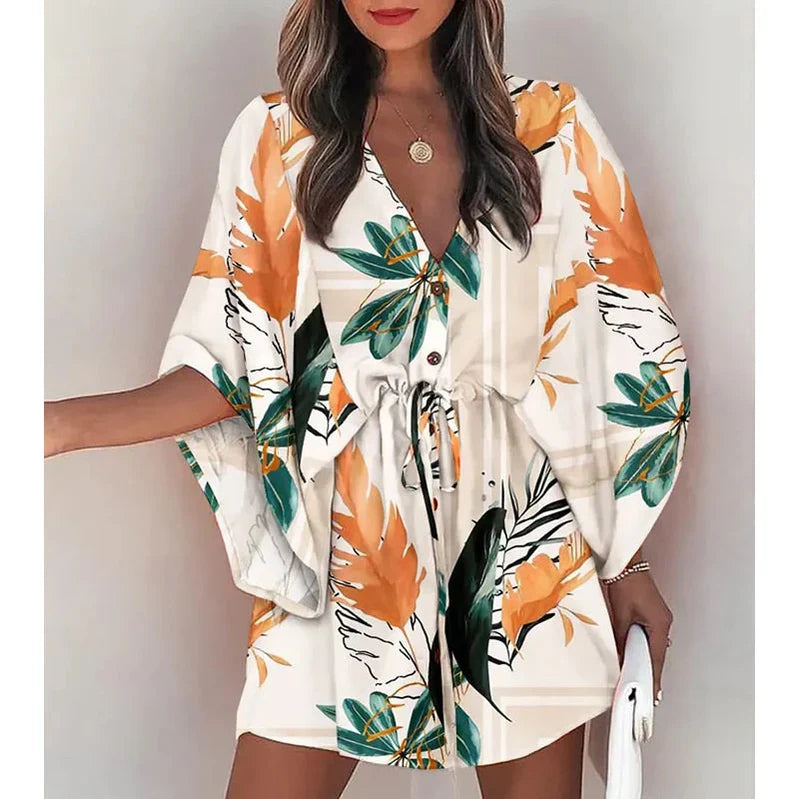 Nylaith – Stylish V-neck Batwing Sleeve Dress