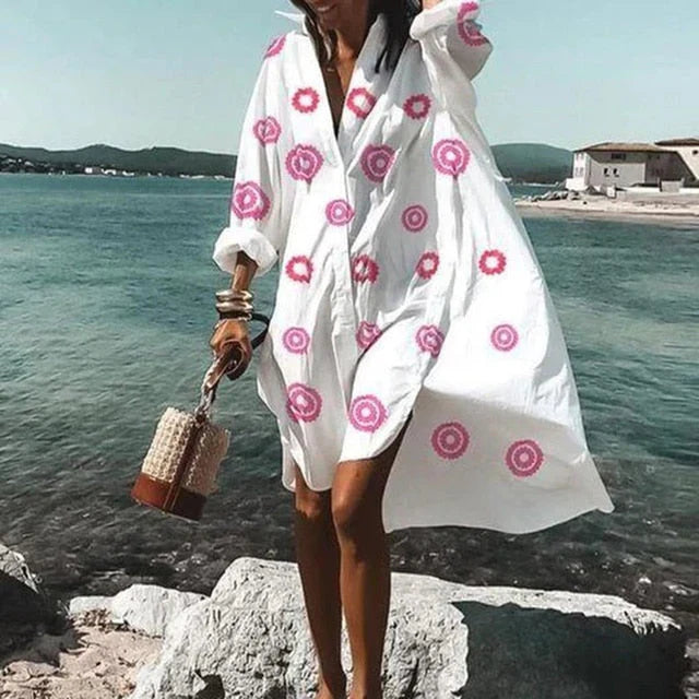 Cezil – Boho-chic Button-front Beach Shirt Dress