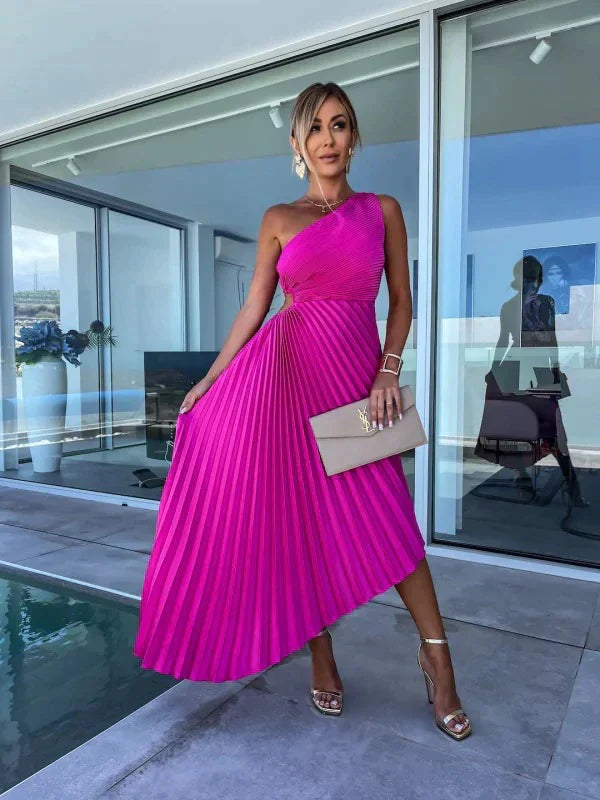 Iscariel – Elegant One-Shoulder Pleated Dress