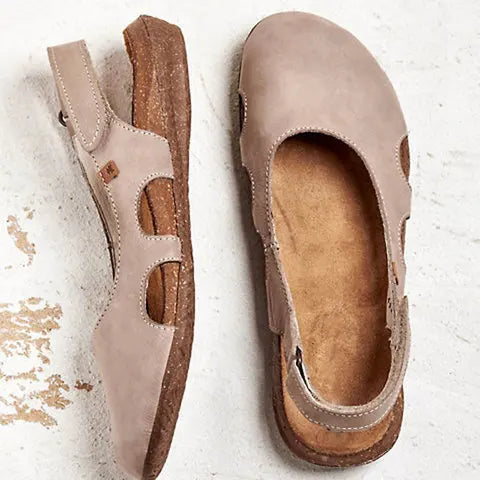 Ravena – Flat Leather Sandals with Slingback