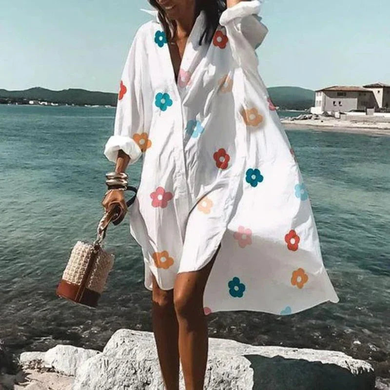 Cezil – Boho-chic Button-front Beach Shirt Dress