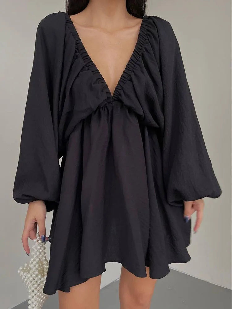 Aori – Boho V-neck Long Sleeves Mini Dress