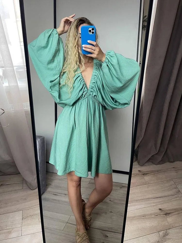 Aori – Boho V-neck Long Sleeves Mini Dress