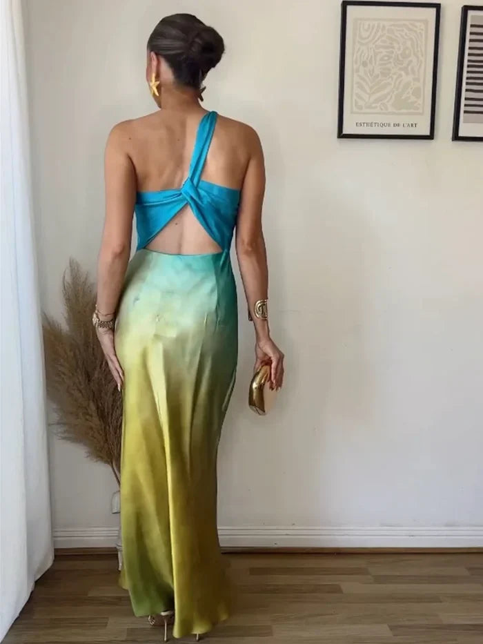 Dyella – Stunning One-shoulder Ombre Maxi Dress
