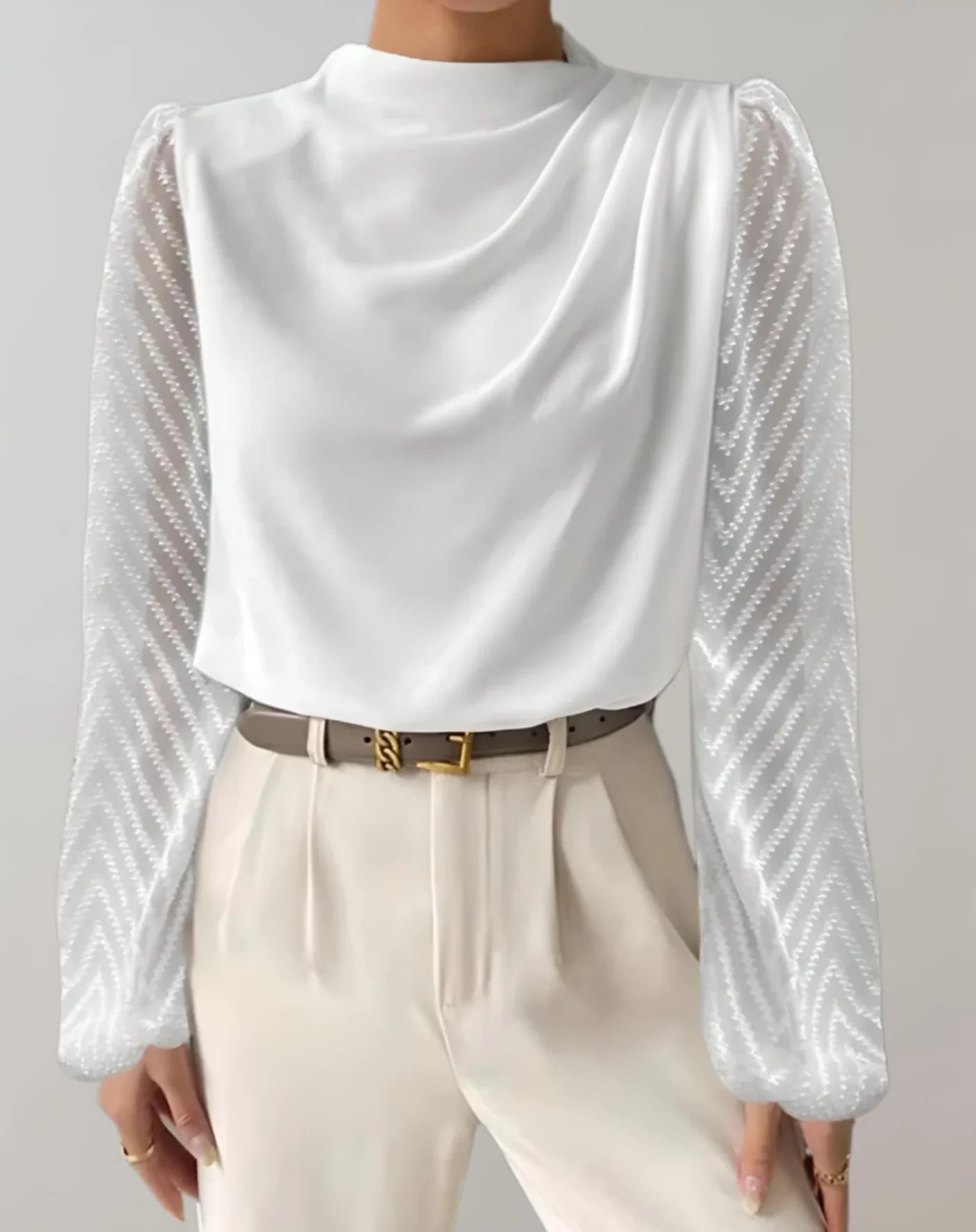 Zephyraia – Elegant Mesh Sleeves Blouse