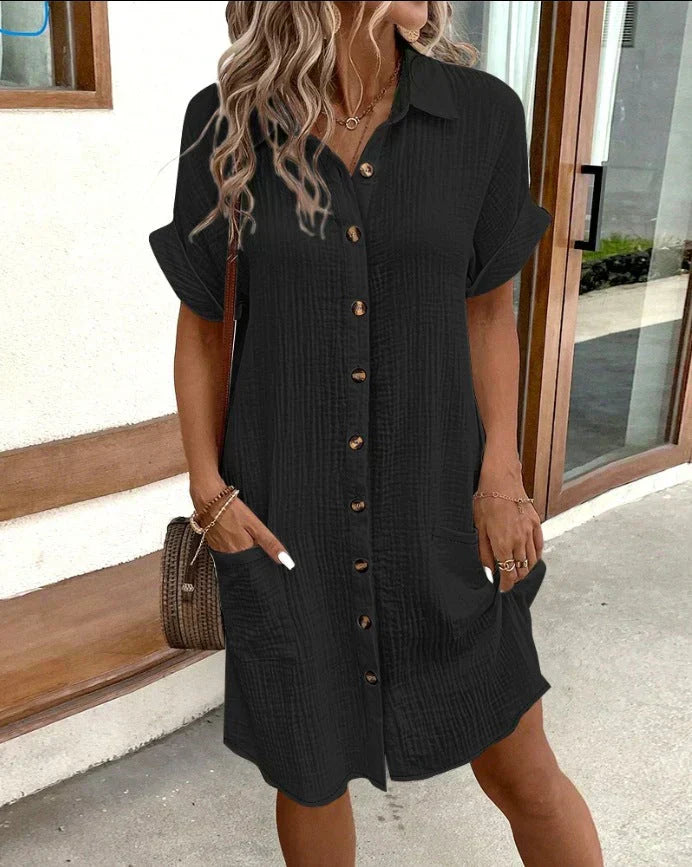 Doriah – Structured Cotton Button-down Shirt Dress
