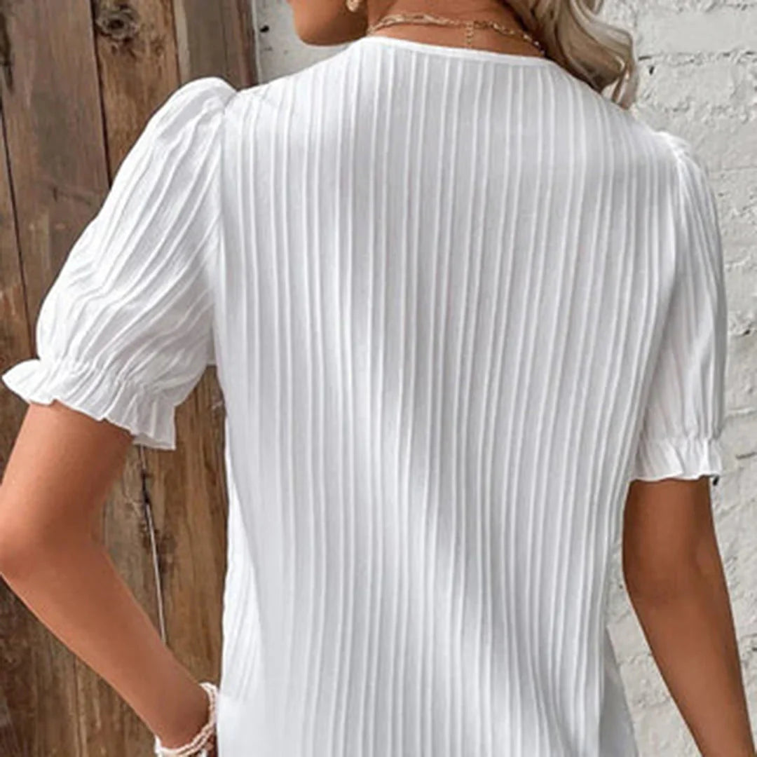 Clarielle – Charming Pleated V-neck Blouse