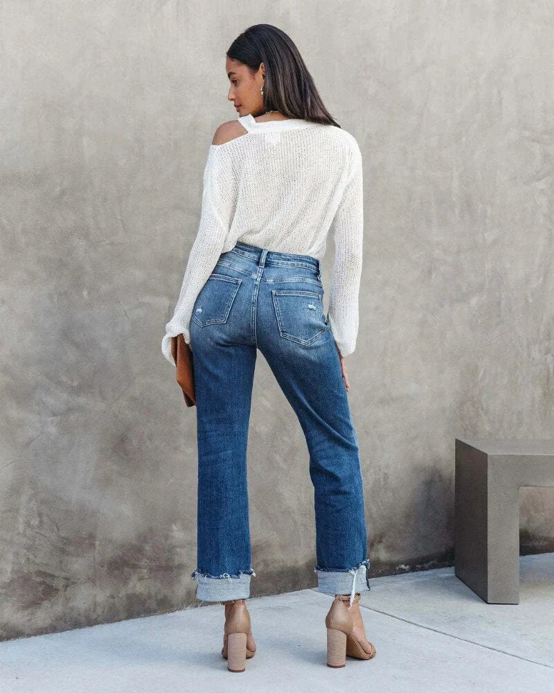 Fenara – High-rise Turn-up Jeans